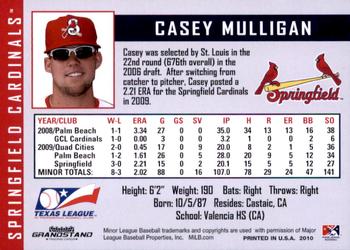 2010 Grandstand Springfield Cardinals #NNO Casey Mulligan Back