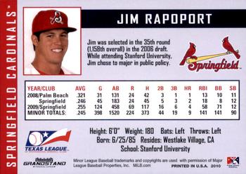 2010 Grandstand Springfield Cardinals #NNO Jim Rapoport Back