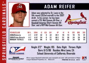 2010 Grandstand Springfield Cardinals #NNO Adam Reifer Back