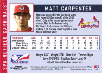 2010 Grandstand Springfield Cardinals #NNO Matt Carpenter Back