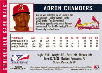 2010 Grandstand Springfield Cardinals #NNO Adron Chambers Back