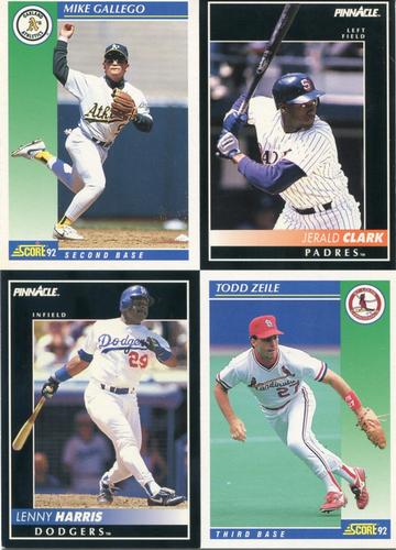 1992 Score/Pinnacle Promo Panels #43 / 48 / 57 / 52 Mike Gallego / Jerald Clark / Lenny Harris / Todd Zeile Front