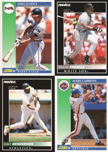 1992 Score/Pinnacle Promo Panels #4 / 1 / 16 / 19 Dave Justice / Frank Thomas / Dave Henderson / Mark Carreon Front