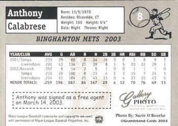2003 Grandstand Binghamton Mets #8 Anthony Calabrese Back