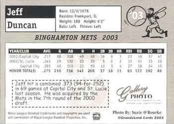 2003 Grandstand Binghamton Mets #12 Jeff Duncan Back
