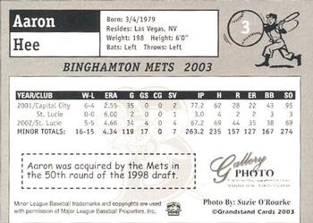 2003 Grandstand Binghamton Mets #13 Aaron Hee Back