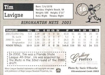 2003 Grandstand Binghamton Mets #16 Tim Lavigne Back