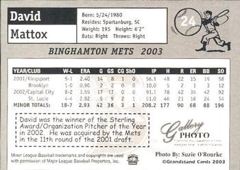 2003 Grandstand Binghamton Mets #18 David Mattox Back