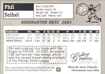 2003 Grandstand Binghamton Mets #27 Phil Seibel Back