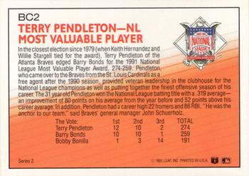 1992 Donruss - Bonus Cards #BC2 Terry Pendleton Back