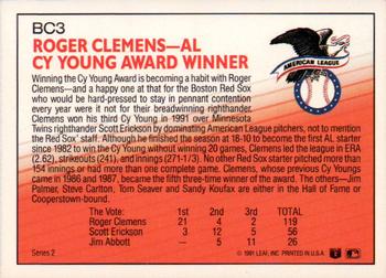 1992 Donruss - Bonus Cards #BC3 Roger Clemens Back