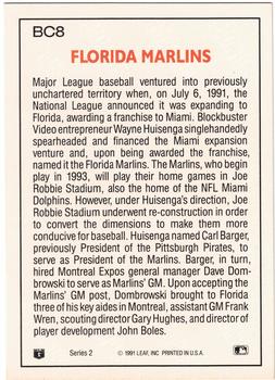 1992 Donruss - Bonus Cards #BC8 Florida Marlins Back