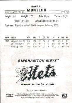 2013 Choice Binghamton Mets #01 Rafael Montero Back