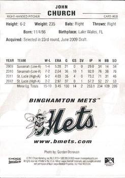 2013 Choice Binghamton Mets #08 John Church Back