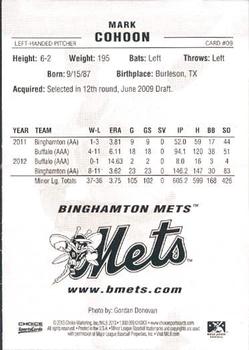 2013 Choice Binghamton Mets #09 Mark Cohoon Back