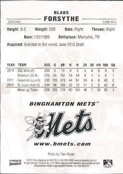 2013 Choice Binghamton Mets #12 Blake Forsythe Back