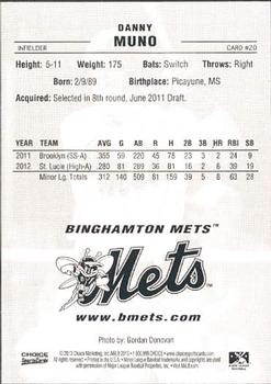 2013 Choice Binghamton Mets #20 Danny Muno Back