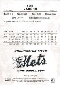 2013 Choice Binghamton Mets #25 Cory Vaughn Back