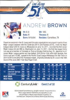 2013 Brandt Las Vegas 51s #2 Andrew Brown Back