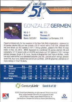 2013 Brandt Las Vegas 51s #8 Gonzalez Germen Back