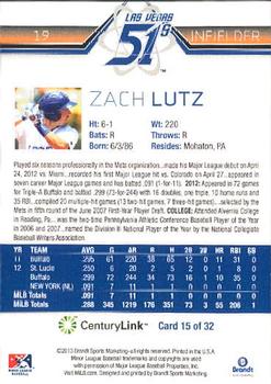 2013 Brandt Las Vegas 51s #15 Zach Lutz Back