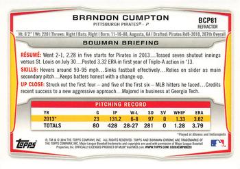 2014 Bowman - Chrome Prospects Blue Wave Refractors #BCP81 Brandon Cumpton Back