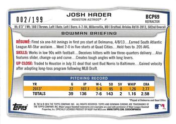 2014 Bowman - Chrome Prospects Purple Refractors #BCP69 Josh Hader Back