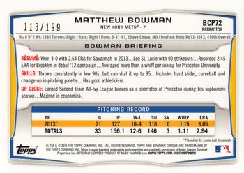 2014 Bowman - Chrome Prospects Purple Refractors #BCP72 Matthew Bowman Back