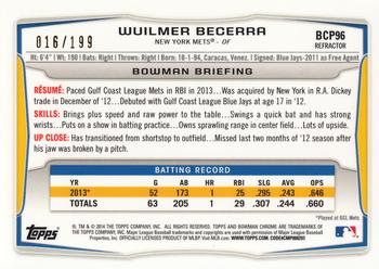 2014 Bowman - Chrome Prospects Purple Refractors #BCP96 Wuilmer Becerra Back