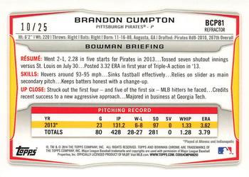 2014 Bowman - Chrome Prospects Red Wave Refractors #BCP81 Brandon Cumpton Back