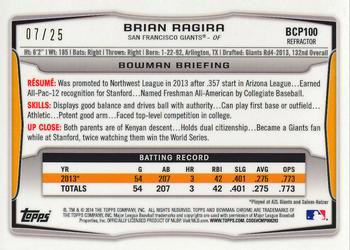 2014 Bowman - Chrome Prospects Silver Wave Refractors #BCP100 Brian Ragira Back