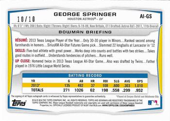 2014 Bowman - Ice Autographs Purple #AI-GS George Springer Back