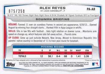 2014 Bowman - Prospect Autographs Orange #PA-AR Alex Reyes Back