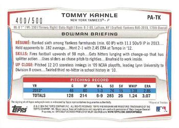 2014 Bowman - Prospect Autographs Blue #PA-TK Tommy Kahnle Back