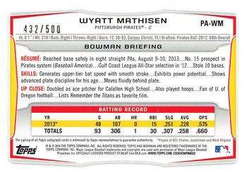 2014 Bowman - Prospect Autographs Blue #PA-WM Wyatt Mathisen Back