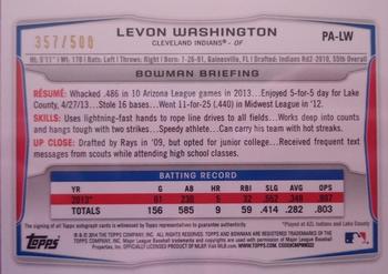2014 Bowman - Prospect Autographs Blue #PA-LW Levon Washington Back
