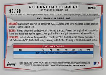 2014 Bowman - Prospects Black #BP106 Alexander Guerrero Back