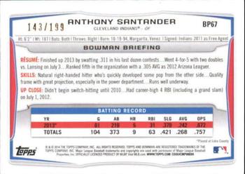 2014 Bowman - Prospects Green #BP67 Anthony Santander Back