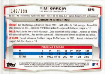 2014 Bowman - Prospects Green #BP70 Yimi Garcia Back