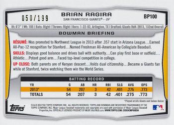 2014 Bowman - Prospects Green #BP100 Brian Ragira Back