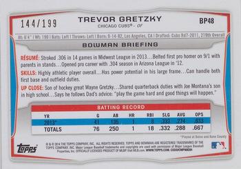 2014 Bowman - Prospects Green #BP48 Trevor Gretzky Back