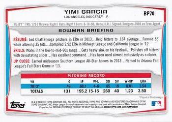2014 Bowman - Prospects Purple #BP70 Yimi Garcia Back