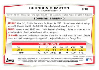 2014 Bowman - Prospects Purple #BP81 Brandon Cumpton Back