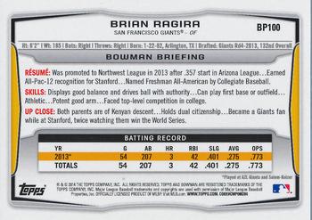 2014 Bowman - Prospects Purple #BP100 Brian Ragira Back
