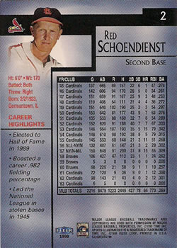 1999 Sports Illustrated Greats of the Game #2 Red Schoendienst Back