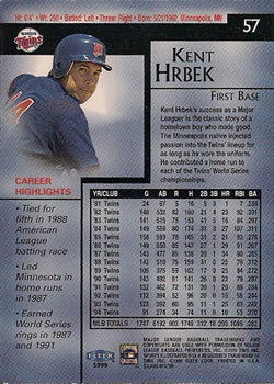 1999 Sports Illustrated Greats of the Game #57 Kent Hrbek Back