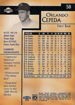 1999 Sports Illustrated Greats of the Game #58 Orlando Cepeda Back