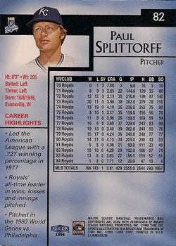 1999 Sports Illustrated Greats of the Game #82 Paul Splittorff Back