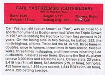 1987 Hygrade All-Time Greats #NNO Carl Yastrzemski Back