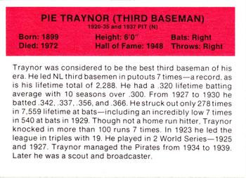 1987 Hygrade All-Time Greats #NNO Pie Traynor Back